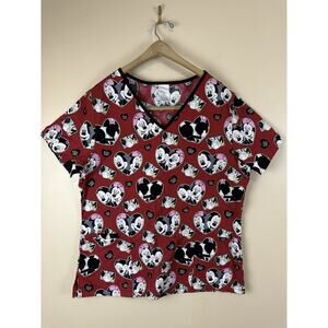 Disney Mickey & Minnie Hearts Scrub Top Pediatrics Women’s Size L Red Pink